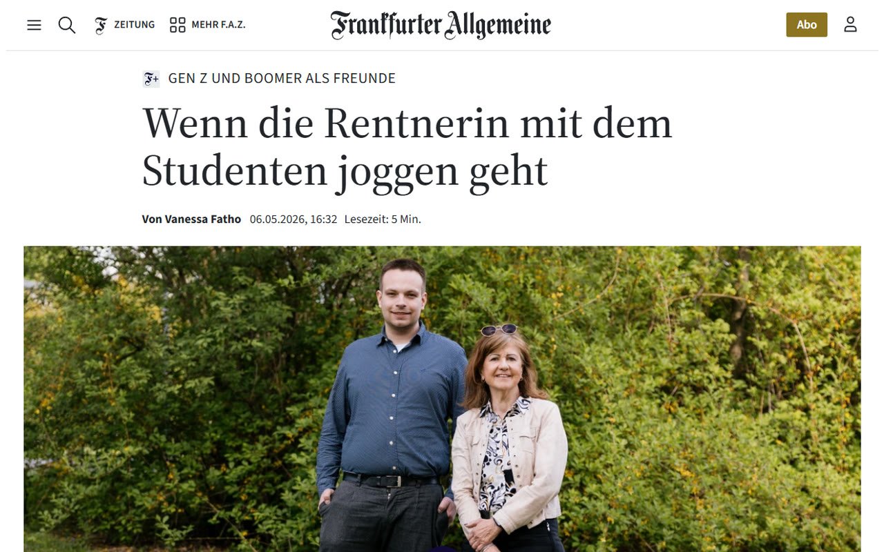 Artikel der Frankfurter Allgemeinen Zeitung über YOLD: „Wenn die Rentnerin mit dem Studenten joggen geht“